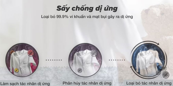 máy sấy bơm nhiệt LG DVHP50B có chế độ sấy chống dị ứng