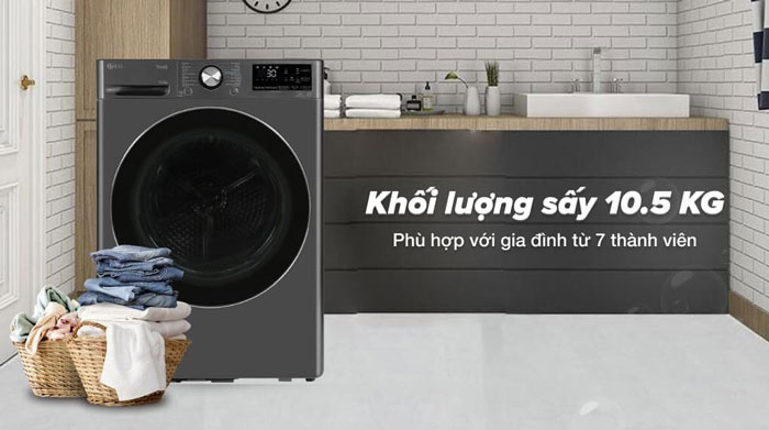 máy sấy bơm nhiệt LG DVHP50B có khối lượng sấy là 10,5kg