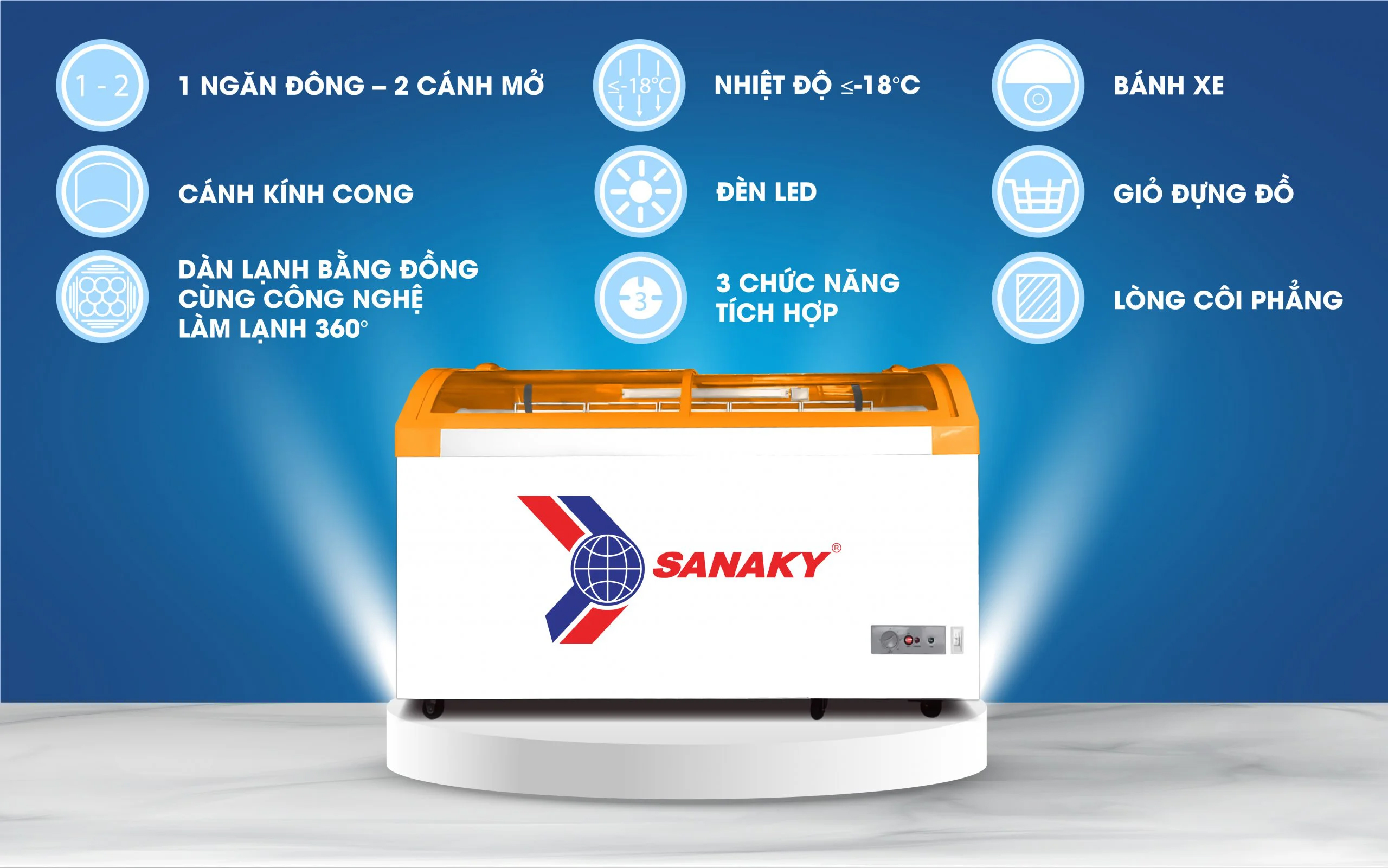 Tủ đông 1 ngăn 2 kính lùa Sanaky VH-899KA 