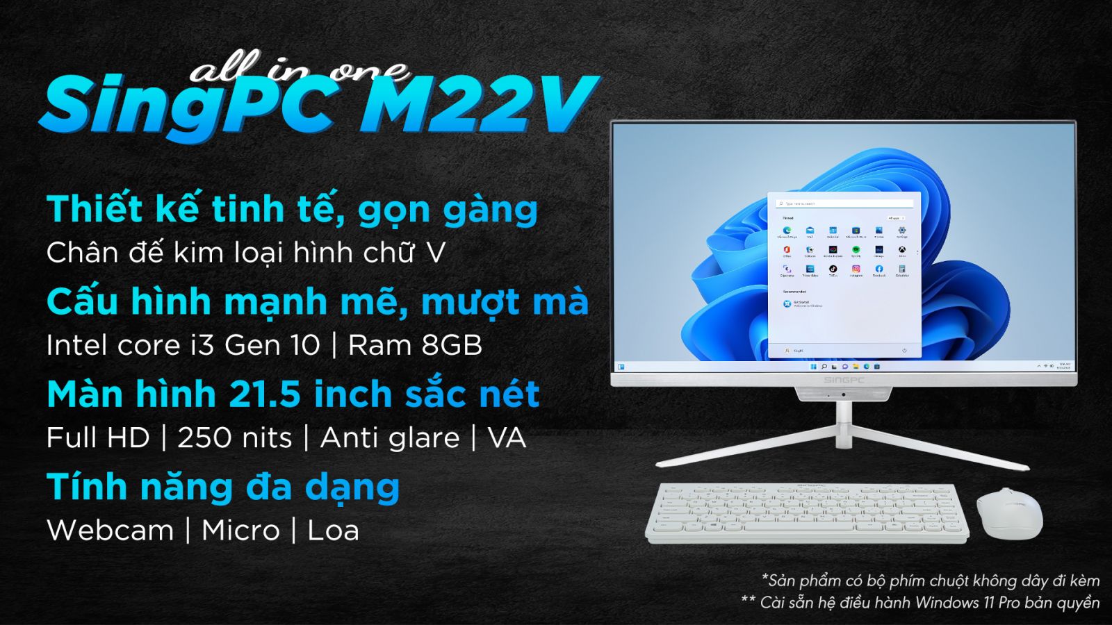 Máy tính All In One SingPC M22Vi382-W