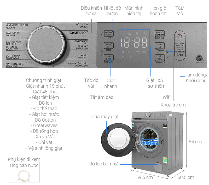 Tổng quan máy giặt Toshiba inverter 10.5kg TW-BL115A2V(SS)