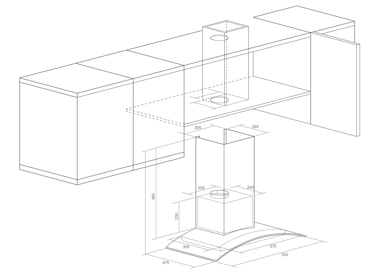 Kích thước máy hút mùi kính cong Zemmer G01F6