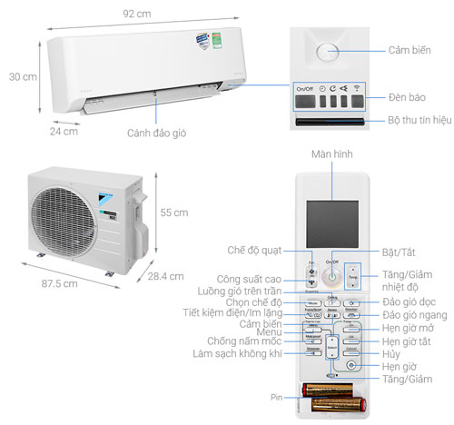 kích thước của máy lạnh Daikin FTKZ35VVMV