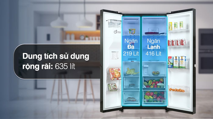 LG Inverter GR-D257MC sở hữu dung tích 635 lít