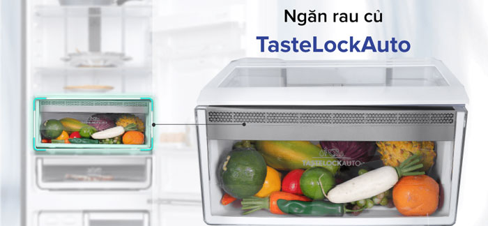 Ngăn rau củ TasteLockAuto của tủ lạnh 2 cánh EBB3742K-H