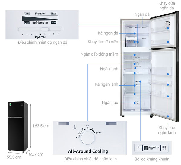 Cấu tạo của tủ lạnh Samsung Inverter 256 lít RT25M4032BU/SV