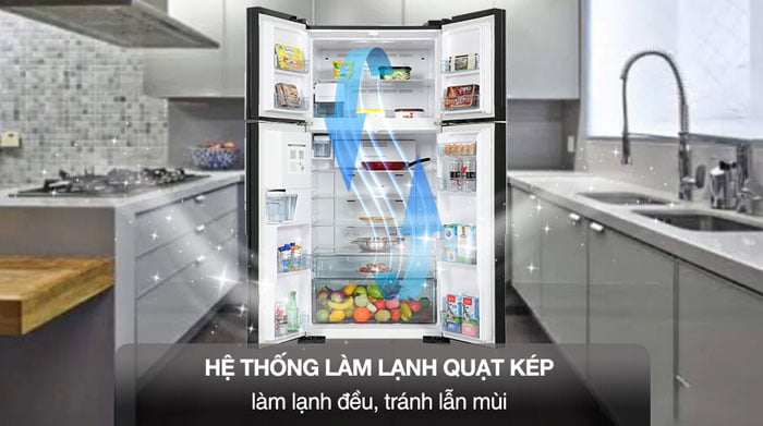 tủ lạnh Hitachi R-FW690PGV7X (GBK) 4 cánh sử dụng hệ thống làm lạnh quạt kép