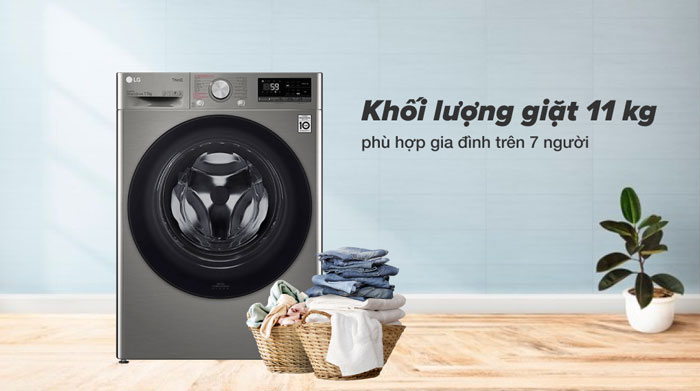 máy giặt thông minh AI LG Inverter FV1411S4P có khối lượng giặt là 11kg