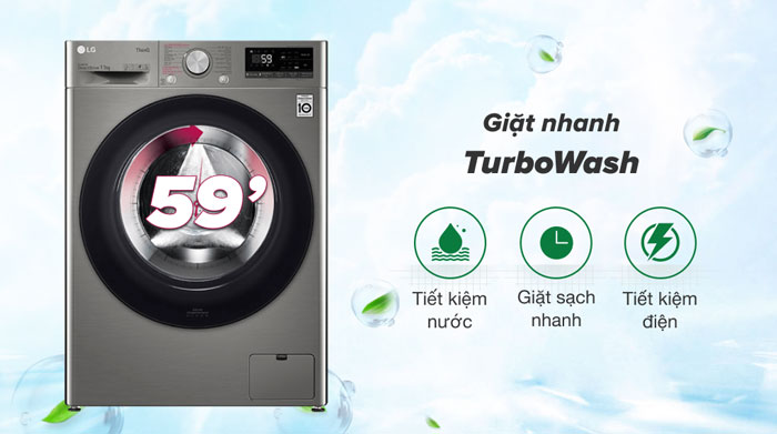 Máy giặt LG Inverter 11kg FV1411S4P sử dụng công nghệ giặt nhanh Turbo Wash