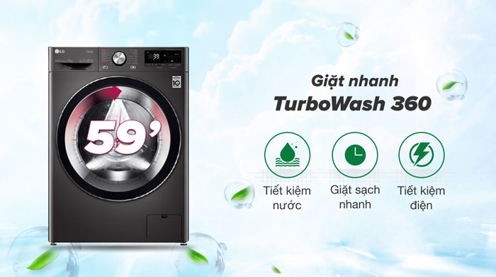 Công nghệ TurboWash 360 độ của máy giặt LG Inverter FV1411S3B giúp giặt sạch hiệu quả hơn