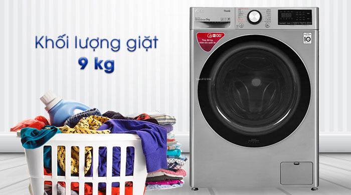 Máy giặt cửa trước LG FV1409S2V được trang bị khối lượng giặt là 9kg