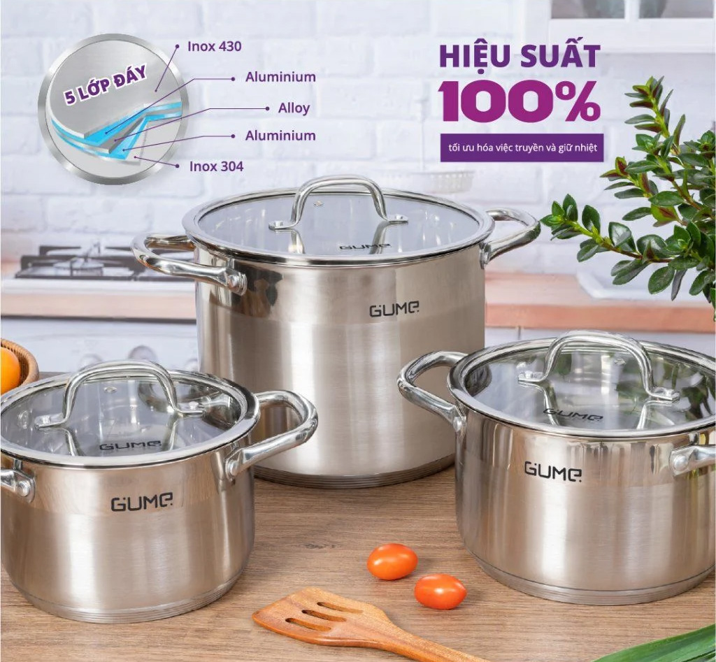 Bộ 3 nồi inox Gume GMP20