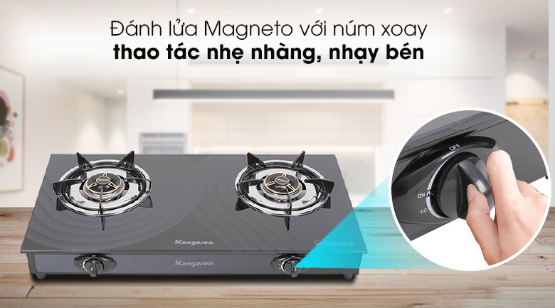 Bếp gas dương Kangaroo KG519M sử dụng đánh lửa Magneto