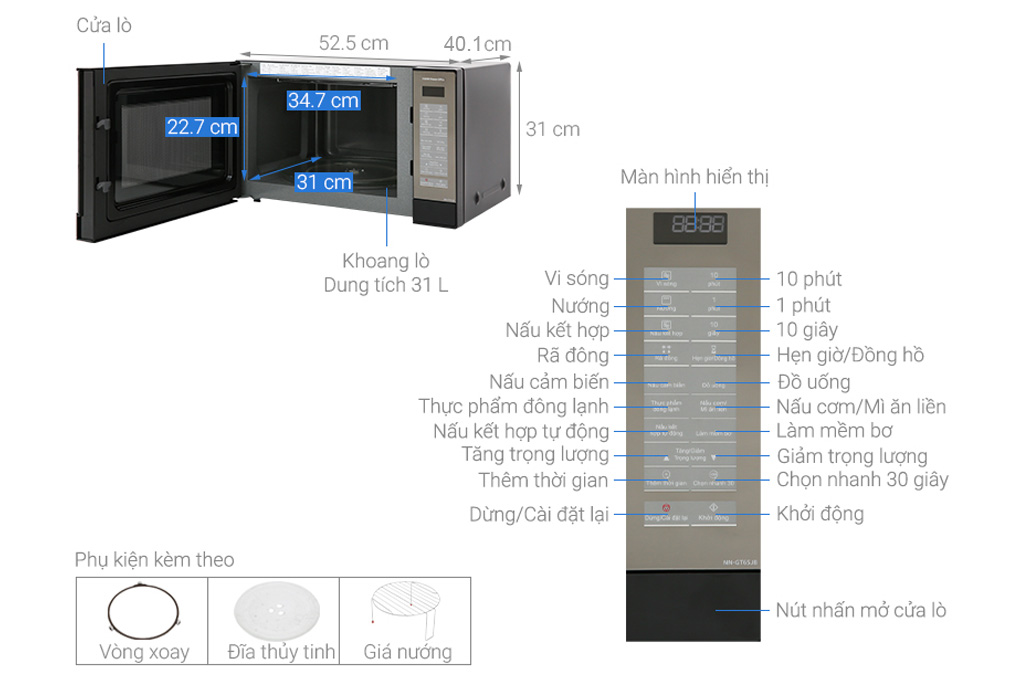 Lò vi sóng có nướng Panasonic NN-GT65JBYUE (31 lít, 1000W)