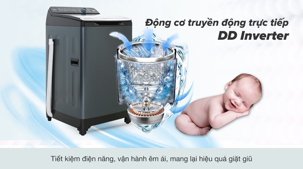 Máy giặt Aqua AQW-DR105JT BK tích hợp động cơ DD Inverter tiết kiệm năng lượng
