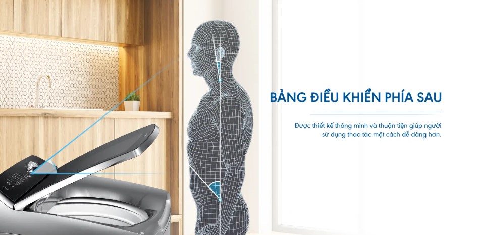 Bảng điều khiển của máy giặt Aqua AQW-DR105JT BK ở phía sau nắp máy