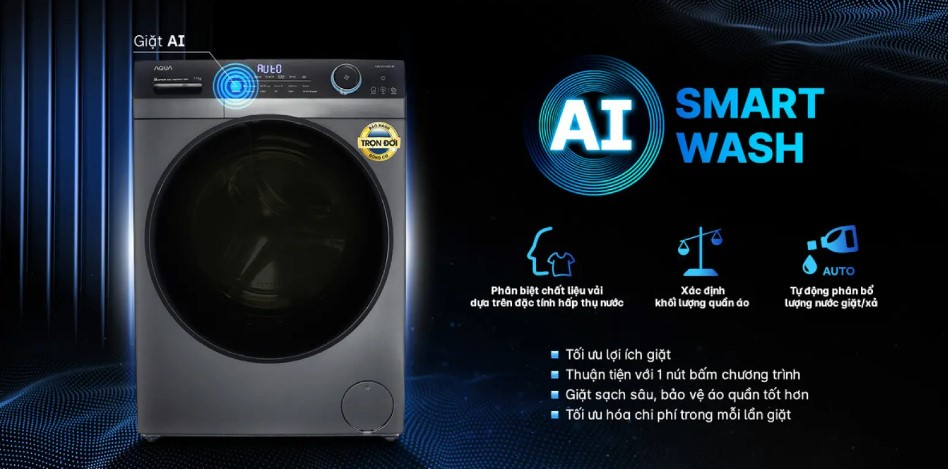 Máy giặt Aqua Inverter 11kg AQD-D1102G BK ứng dụng công nghệ giặt AI Smart Wash