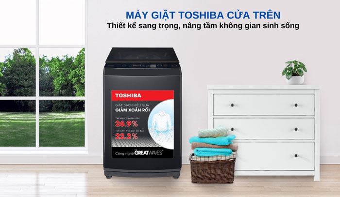 Máy giặt cửa trên Toshiba 10kg AW-DM1100PV(KK) có kiểu dáng sang trọng 
