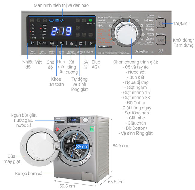 Cấu tạo của máy giặt cửa trước Panasonic NA V10FC1LVT