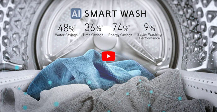 Công nghệ AI Smart Wash của máy giặt cửa trước Panasonic NA V90FR1BVT giúp tối ưu quy trình giặt