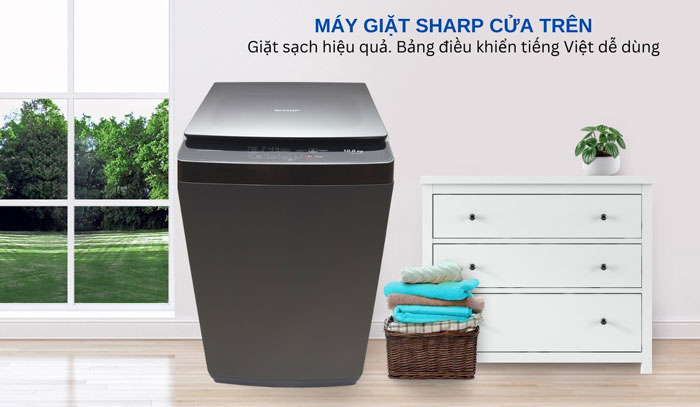 Máy giặt Sharp 10kg ES-Y100HV-S sở hữu thiết kế hiện đại, sang trọng