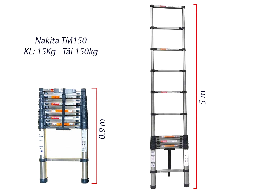 Thang rút đơn inox 5m Nakita TM150 