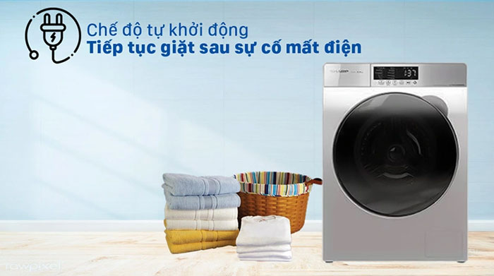 Máy giặt Sharp ES-FK852EV-W 8,5kg có nhiều tiện ích, nổi bật như tính năng tự khởi động lại khi có điện