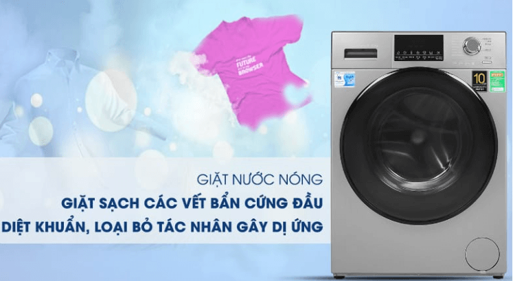 Máy giặt AQD-D900F.S được đánh giá cao về hiệu quả làm sạch nhờ công nghệ giặt nước nóng