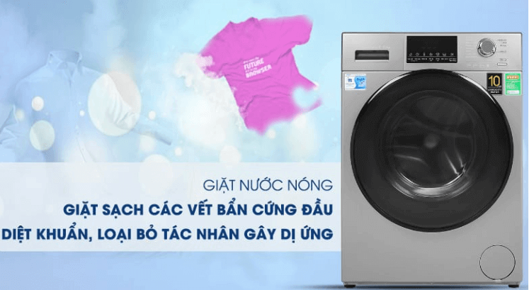 Máy giặt AQUA AQD-D900F.W ứng dụng công nghệ giặt nước nóng, loại bỏ tối đa vết bẩn, vi khuẩn