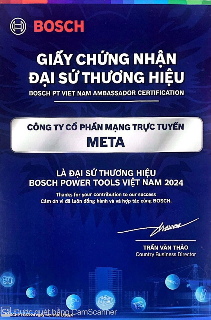 Giấy chứng nhận đại sứ thương hiệu của Bosch Giấy chứng nhận đại sứ thương hiệu của Bosch