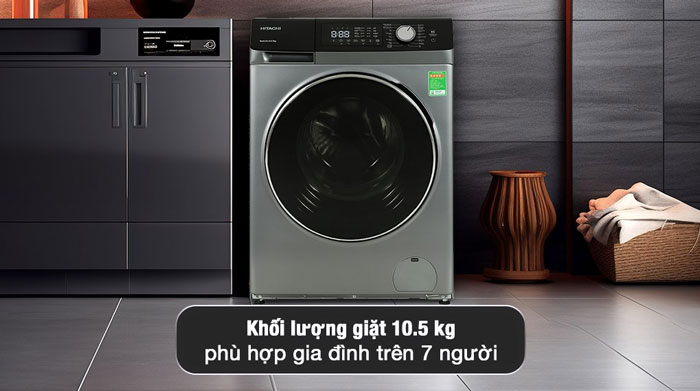 Máy giặt Hitachi Inverter BD-1054HVOS có khối lượng giặt là 10,5kg thích hợp cho các gia đình đông người