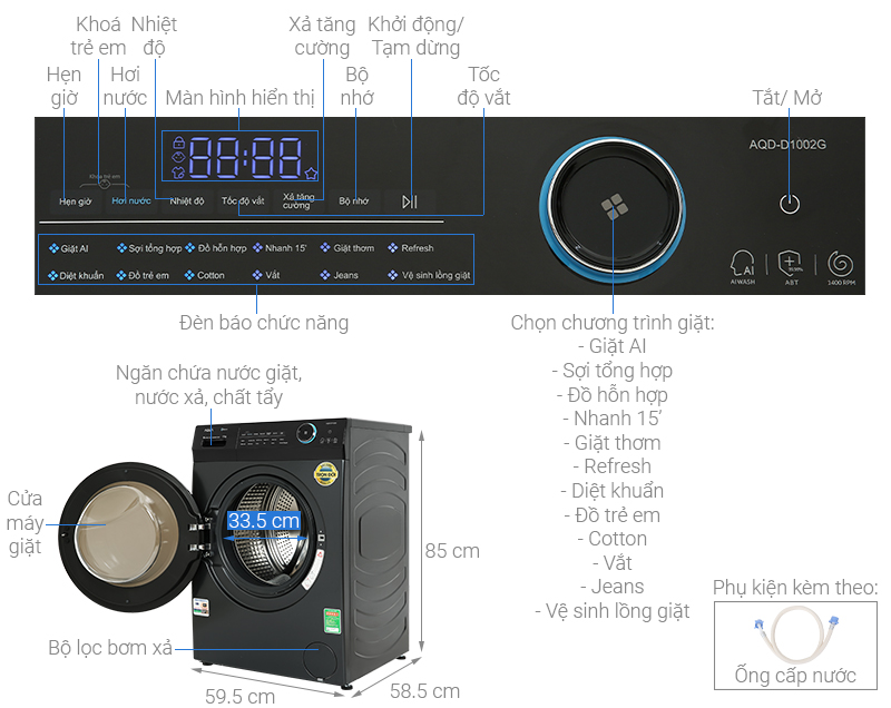 Tổng quan máy giặt Aqua AQD-D1002G.BK