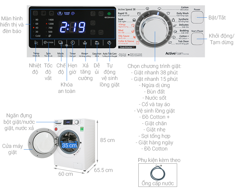 Tổng quan máy giặt sấy Panasonic 9kg NA-V90FC1WVT