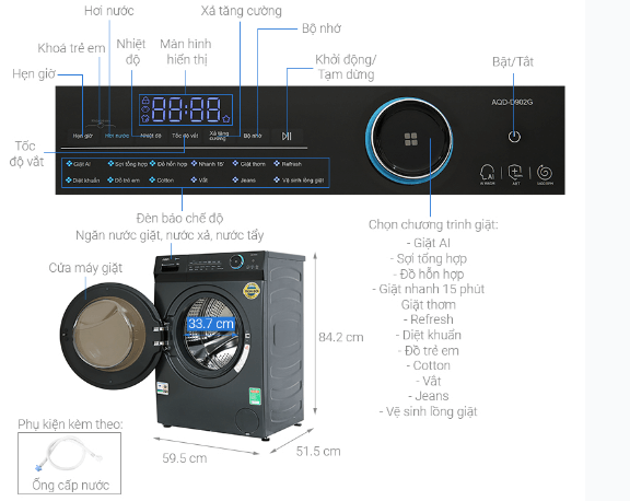 Cấu tạo máy giặt AQUA AQD-D903G.BK