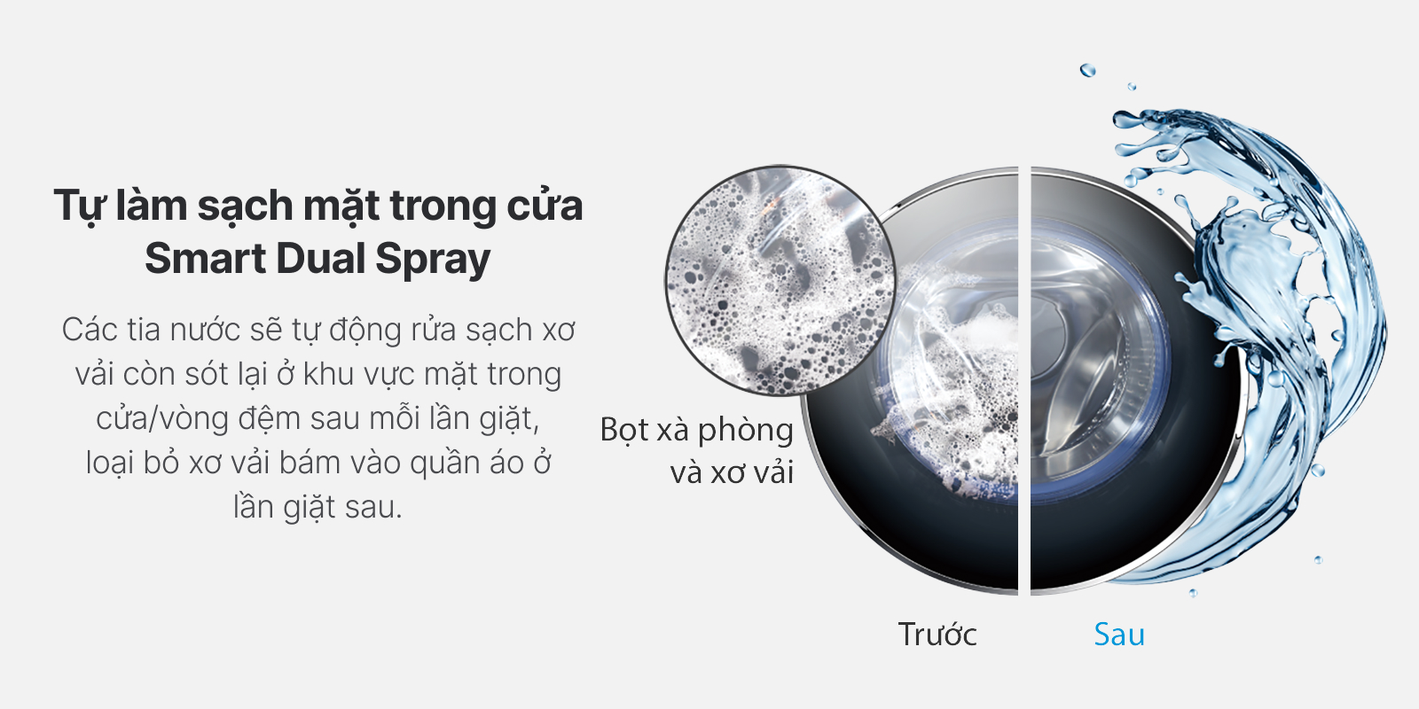 Tính năng tự làm sạch mặt trong cửa của máy giặt Aqua giúp không gian lồng giặt luôn vệ sinh, sạch sẽ