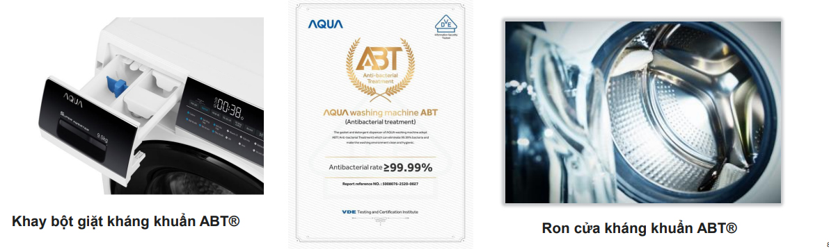 Máy giặt cửa trước Aqua 10kg AQD-A1051G(S) có ron cửa và hộp chất giặt tẩy bằng chất liệu kháng khuẩn