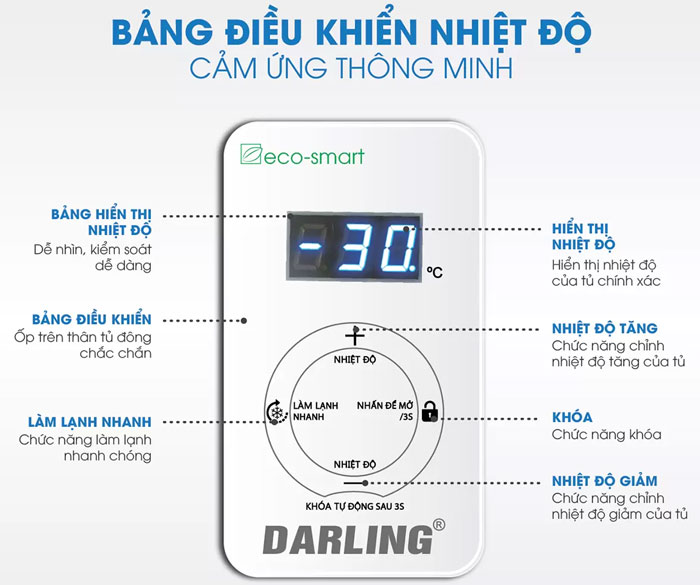 Bảng điều khiển của tủ đông Smart Inverter Darling DMF 1279ASI