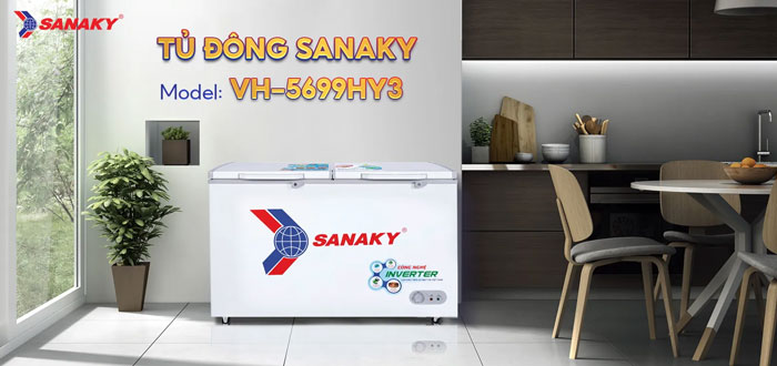 Tủ đông Inverter Sanaky VH-5699HY3 có thiết kế 1 ngăn 2 cánh hiện đại