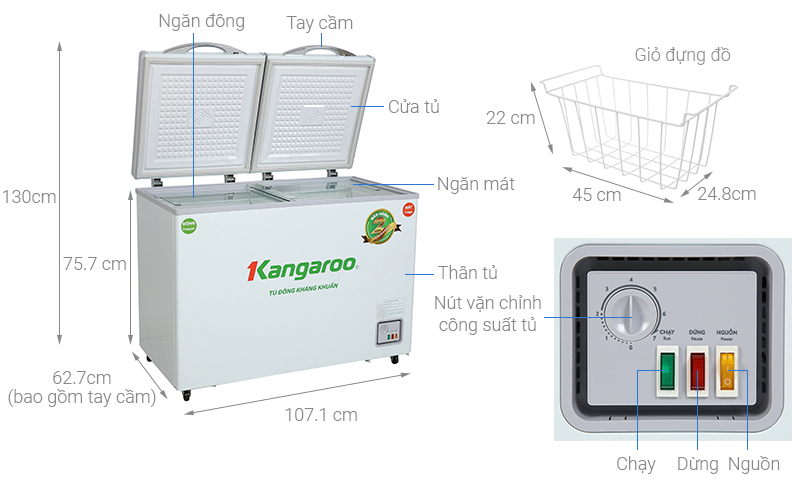 Tổng quan tủ đông kháng khuẩn Kangaroo KG266NC2 (192 lít)