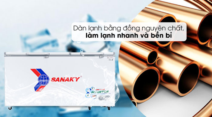 tủ đông Sanaky Inverter 530 lít VH-6699HY3 sử dụng dàn lạnh bằng đồng