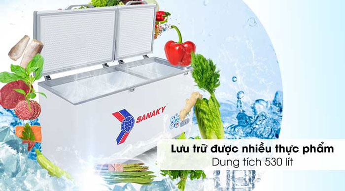 Tủ đông Sanaky VH-6699HY3 sở hữu dung tích 530 lít với 1 ngăn đông