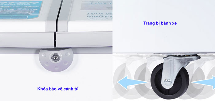 tủ đông Sanaky VH 2899A3 có bánh xe, khóa cánh, giỏ chứa đồ tiện ích