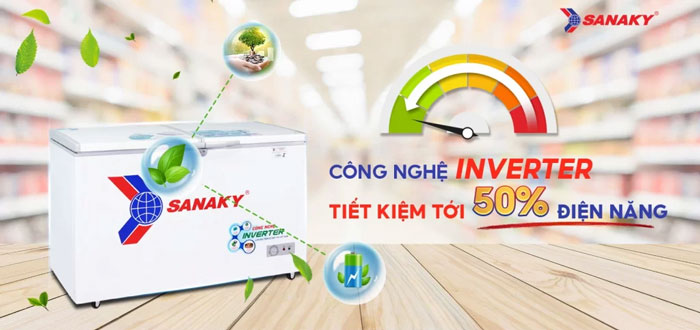 tủ đông Sanaky 270 lít VH-3699A3 sử dụng công nghệ Inverter giúp tiết kiệm điện năng hiệu quả