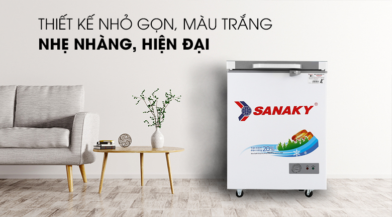 Tủ đông Sanaky 100 lít VH-1599HYK có thiết kế nhỏ gọn, màu sắc tinh tế