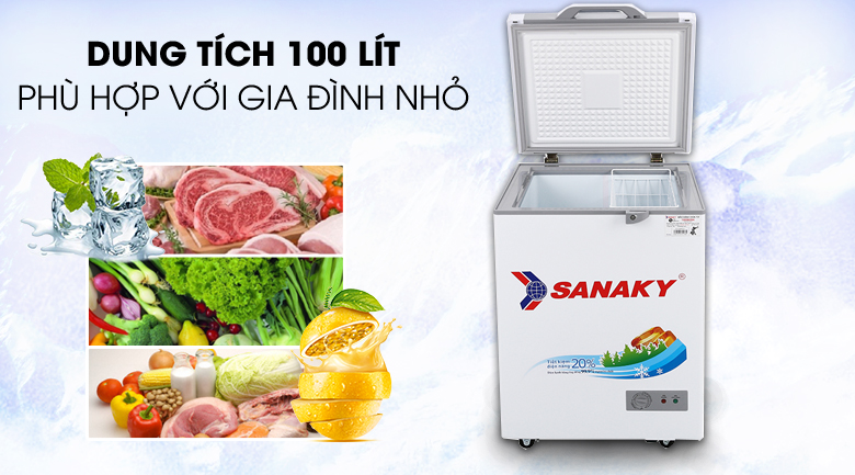 Tủ đông Sanaky 100 lít VH-1599HYK có dung tích 100 lít