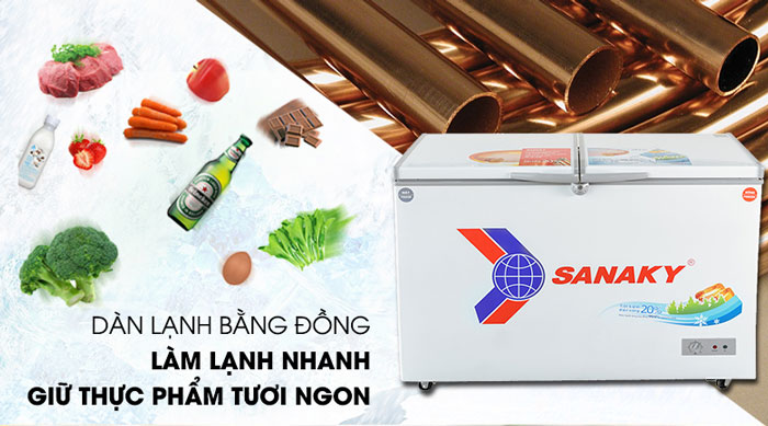 tủ đông Sanaky VH 3699W1 có dàn lạnh bằng đồng hiện đại