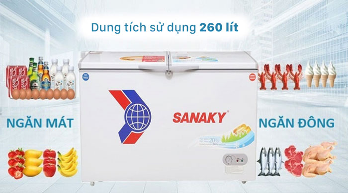 Tủ đông Sanaky VH-3699W1 có dung tích sử dụng là 260 lít