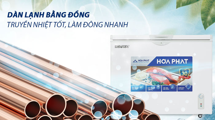 Dàn lạnh của tủ đông Hòa Phát HPF AD6252 được làm từ chất liệu đồng nguyên chất