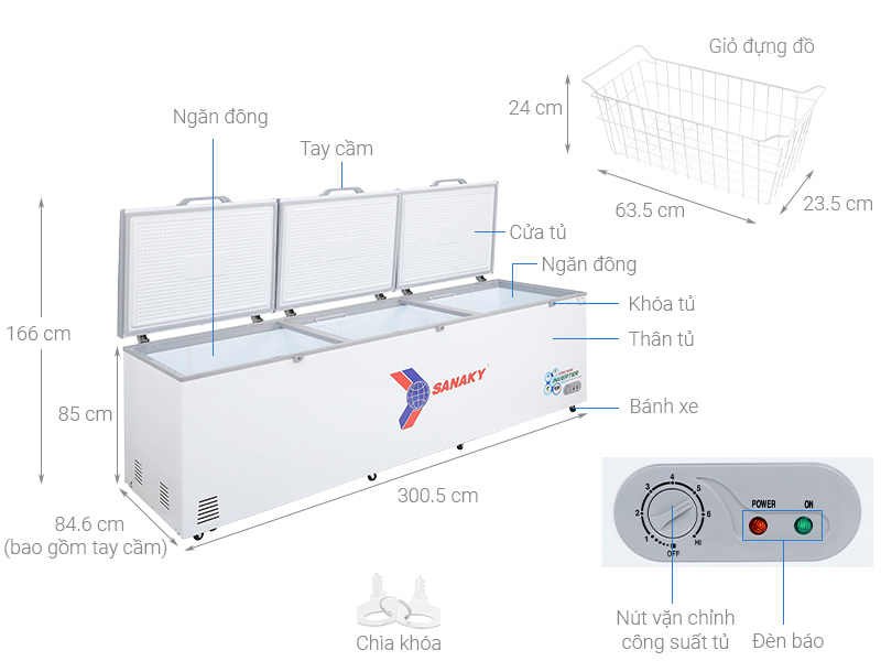 Tổng quan tủ đông Inverter 1 ngăn 3 cánh mở Sanaky VH 1399HY3