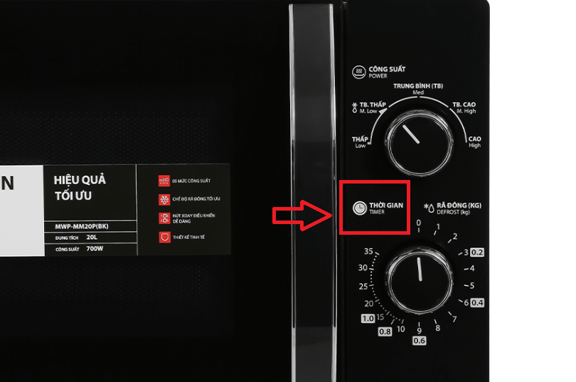 lò MW2-MM20P(BK) có chế độ hẹn giờ tiện ích